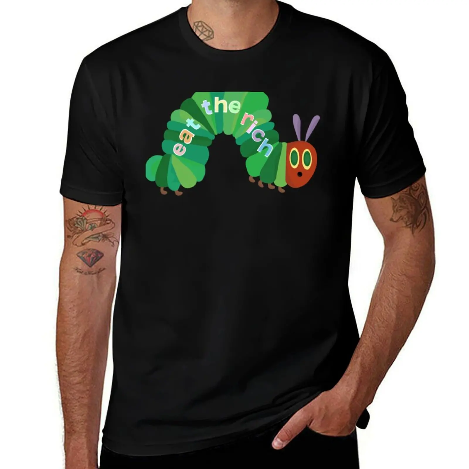 Eat The Rich Hungry Caterpillar T-Shirt Basic Crew Neck Short Sleeve Top T-Shirt