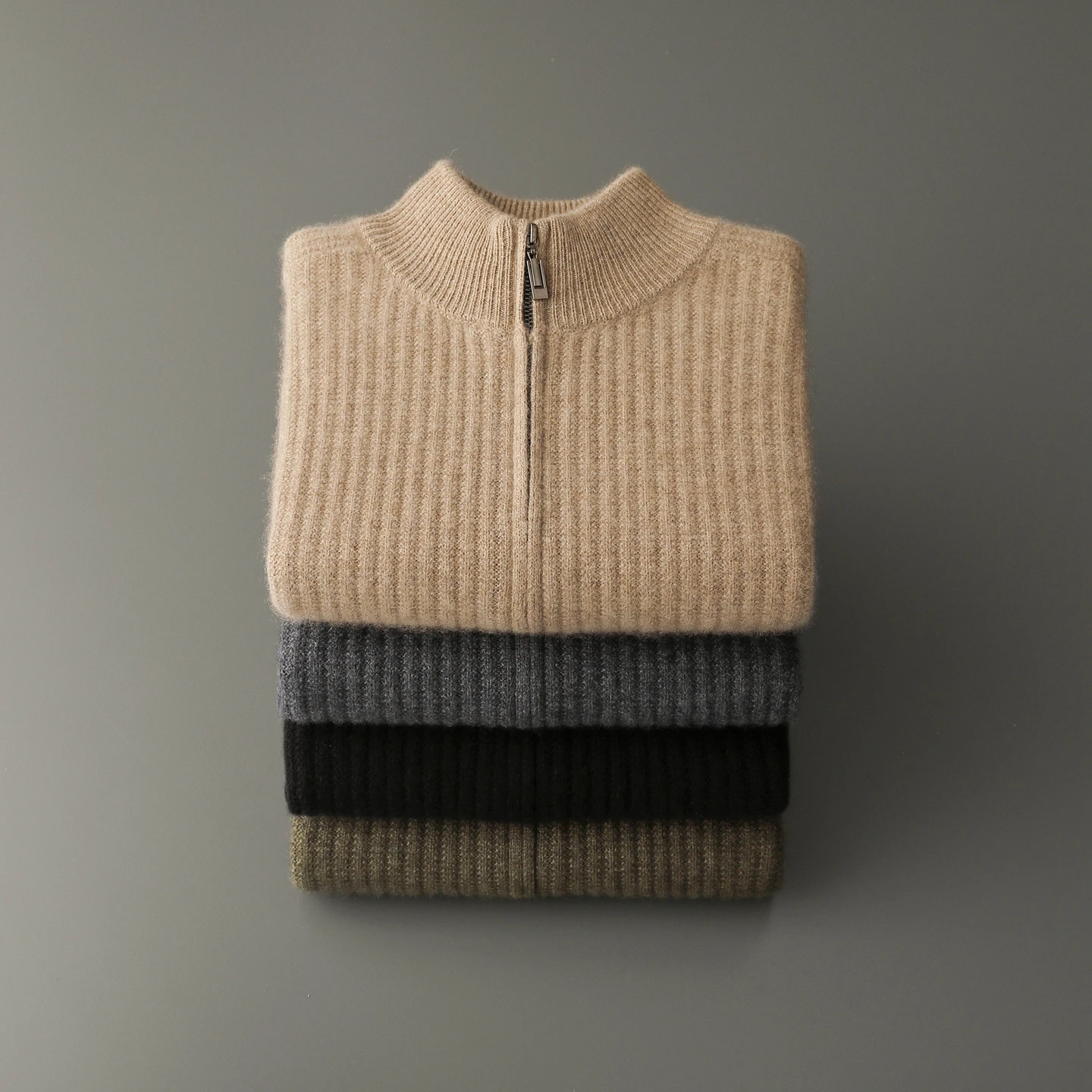Men's Zipper Long Sleeve Cardigan 100% Cashmere Casual Business Sweater Autumn Winter Warm & Comfortable Knit Jackets Tops