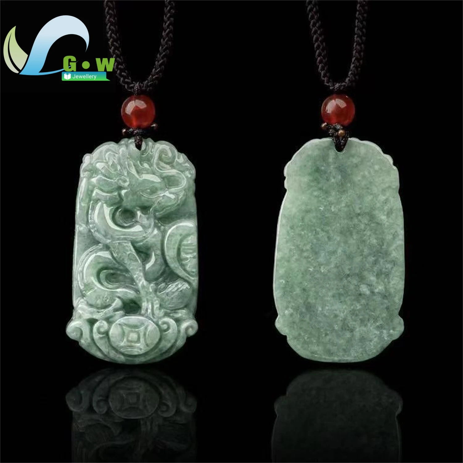 Natural A Grade Jadeite Pea Green Dragon Phoenix Couple Pendant Set Matching Hanging Ornament Unisex Exquisite Jewelry Gift