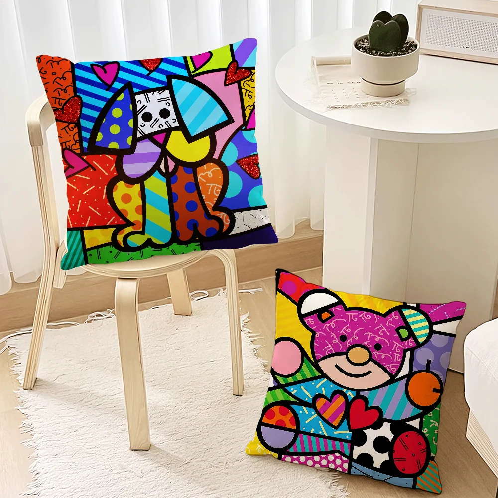 Art R-Romero B-Britto illustration Cute Bear For Bedroom Car Coffee Shop Room Soft and Living Room Sofa Decorative Pillow Case