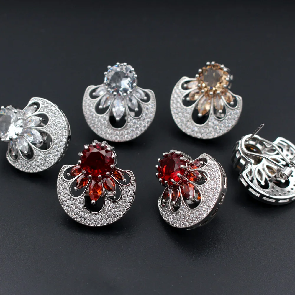 6pair Colors Red Clear White CZ Zirconia Earrings Post Silver Plated Copper Studs For DIY Women Handmade Hanging on Earrings