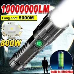 High Power Led Flashlight 2000LM Tactical With Display Light USB Charging Built-in Battery Hand Zoom Lantern Camping Outdoor Use