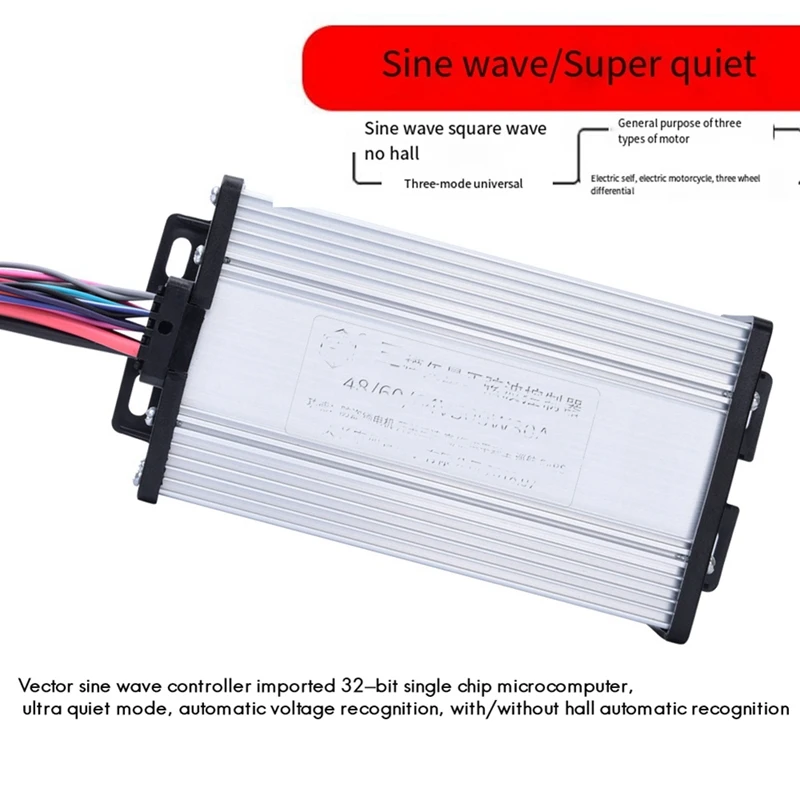 48V 60V 64V 1200W Electric Bike Controller 15 Tube Three Mode Sine Wave Silent Version Brushless Motor Controller