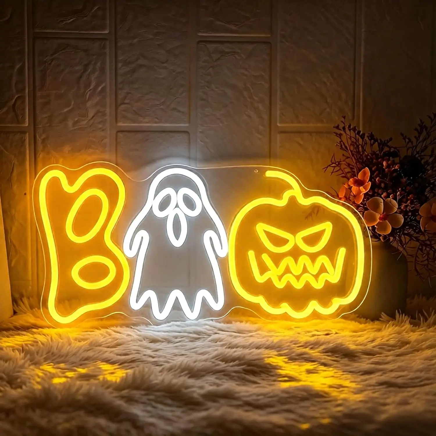 Boo Ghost Pumpkin Neon Sign Halloween LED Neon Light USB Powered Wall Hanging Lamp Home Bar Window Party Bedroom Decoration Gift