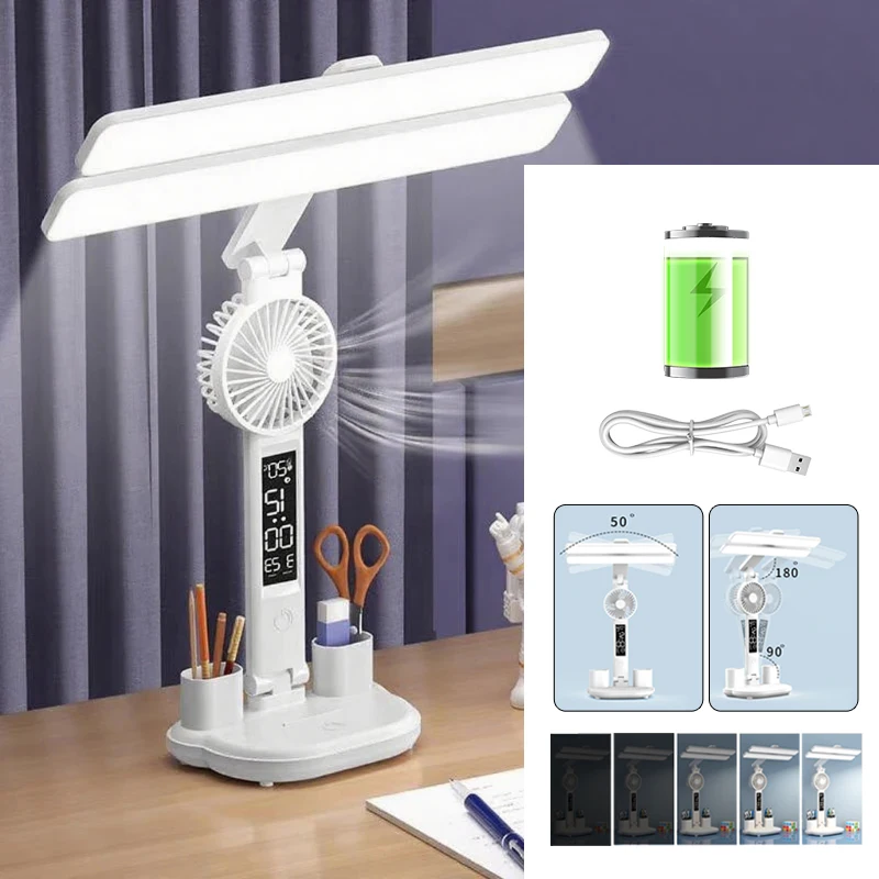 

Перезаряжаемые светодиодные настольные лампы, часы с вентилятором, дисплей, лампы для чтения, украшение для спальни, гостиной, сенсорное освещение, настольные светильники для учебы