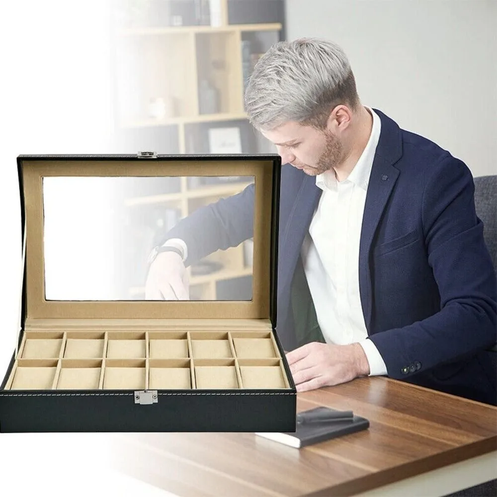 

Роскошная коробка для часов с сеткой 6, 10, 12, черная коробка для часов из искусственной кожи, коробка для хранения ювелирных изделий, упаковочная коробка, коробка для хранения часов