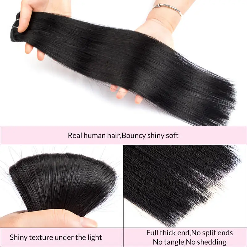 Clip In Hair Extensions Human Hair 8Pcs/set Clip Ins Straight Hair For Full Head Jet Black 100% Remy Human Hair 12-24Inch