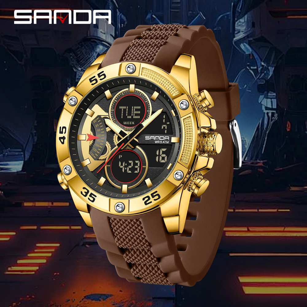 SANDA New 5104 Luxury Men's Electronic Watch Sports Multifunctional Waterproof Alarm Clock Timing Men's Electronic Watch Gift