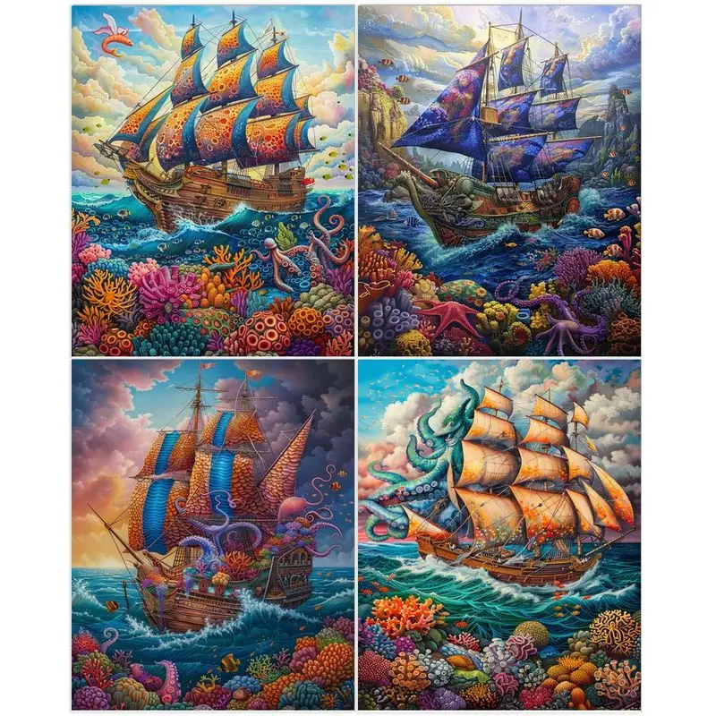 SDOYUNO Diy Paint By Number For Adults Canvas Sea Sailboat Landscape Kits Acrylic Easy Painting By Numbers For Wall Home Decor G