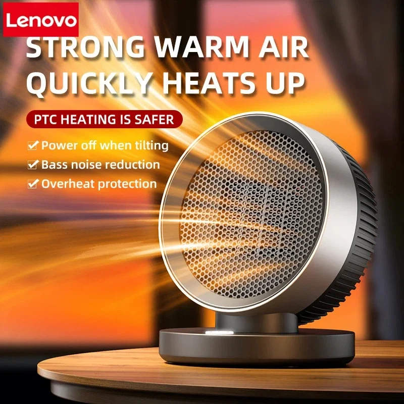 Lenovo Electric Heating Fan 500W Portable Space Heater Adjustable Thermostat Heat Settings Fan Mode Overheat Tip-Over Protection