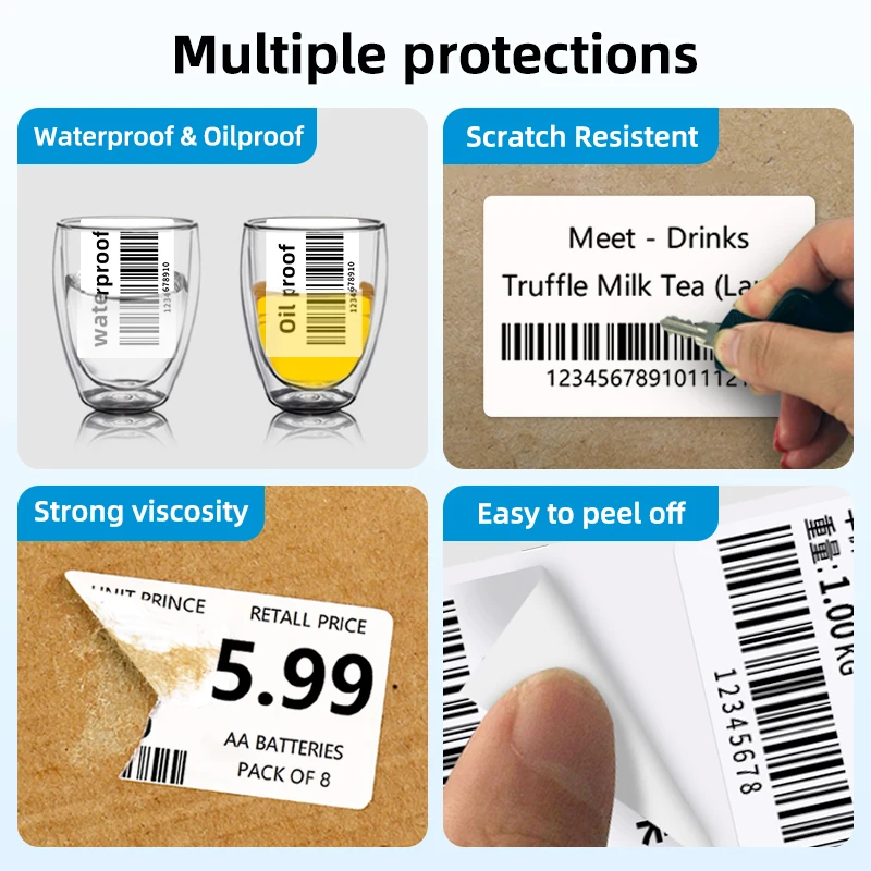 10 Rolls of White Thermal Label Stickers 40X30Mm, Each Roll Contains 200 Label Stickers, Home Office Labels, Compatible with B1/B21/P50/M110/M220 and Other Thermal Label Printers