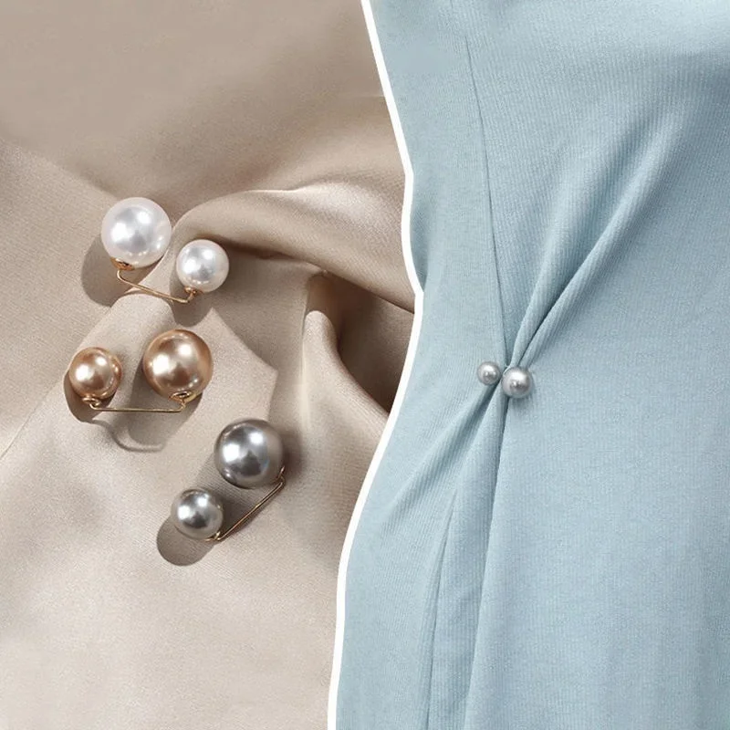 4Pcs/set Women Fashion Tightening Waistband Pin Double Pearl Brooches Metal Lapel Pin Brooch Pins Sweater Shirt Cardigan Brooch