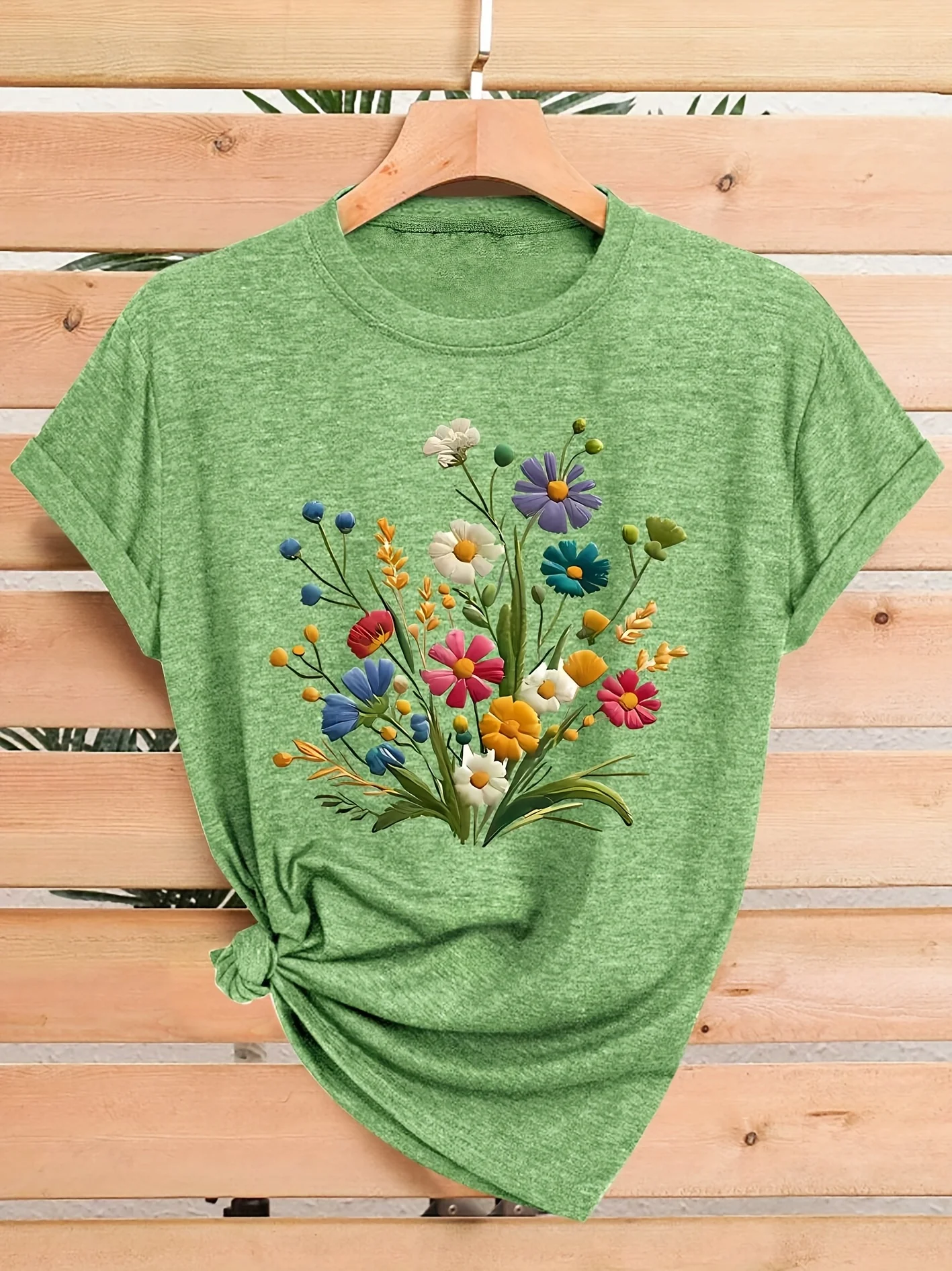 Wildflower Bouquet Women's Tee - Colorful Floral Graphic, Casual Teal Top image 6