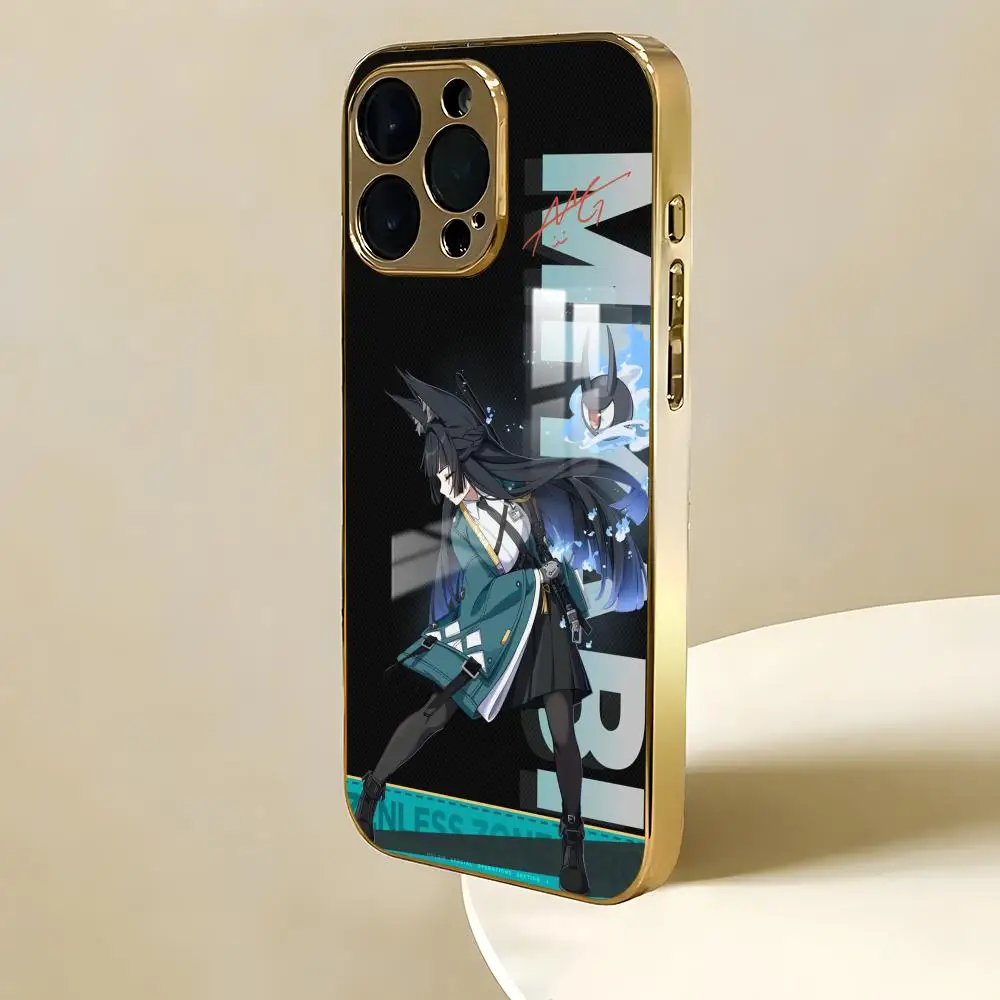 Z-zenless-Z-zone Miyabi Hoshimi Phone Case For iPhone 17 16 15 14 13 12 Pro Max Electroplated Metal Bumper Case