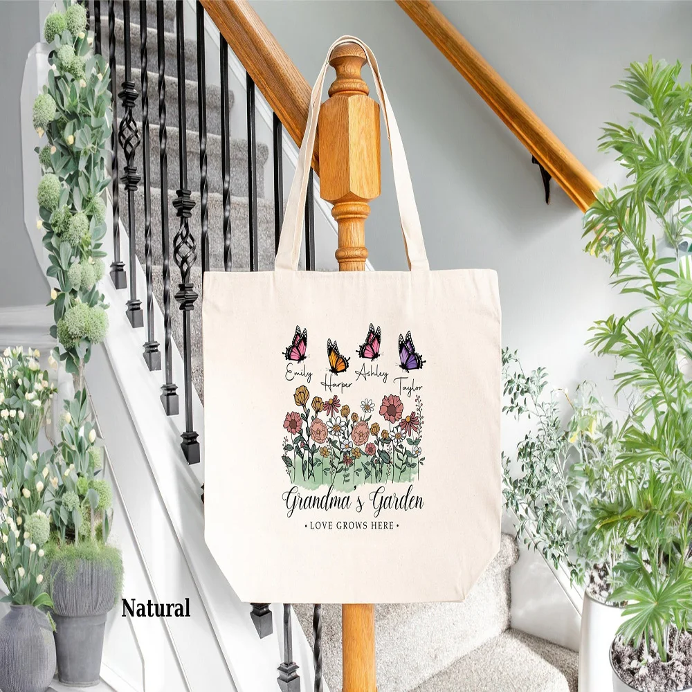 

Custom Grandma Tote Bag Personalized with Kids Names Lightweight Foldable Canvas Fashion Shopping Travel Gift Made to Order