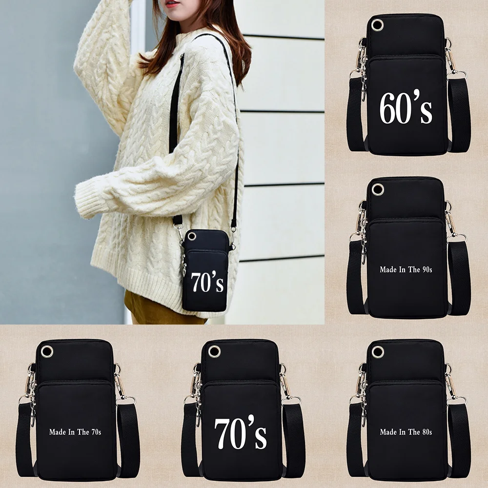 Universal Mobile Phone Bag for Samsung/iPhone/Huawei Wallet Case 90/80 Years Pattern Arm Shoulder Sports Pouch Shopping Bags