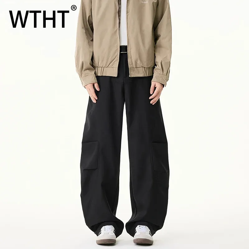WTHT Fashion 2025 Winter Men's Pleated Spliced Design Solid Color Pants Trendy High-waisted Wide Leg Trousers Male 2A2552