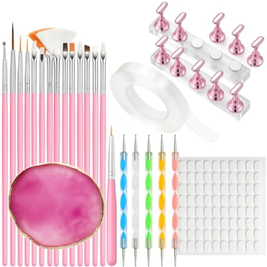 

Nail t 5pcs Pink Nail Art es, 5pcs Dual-Ended Dotting Pens, 0 Nail wit 2 Bas, Nail Art Palette, Double-Sided T and Adesive T