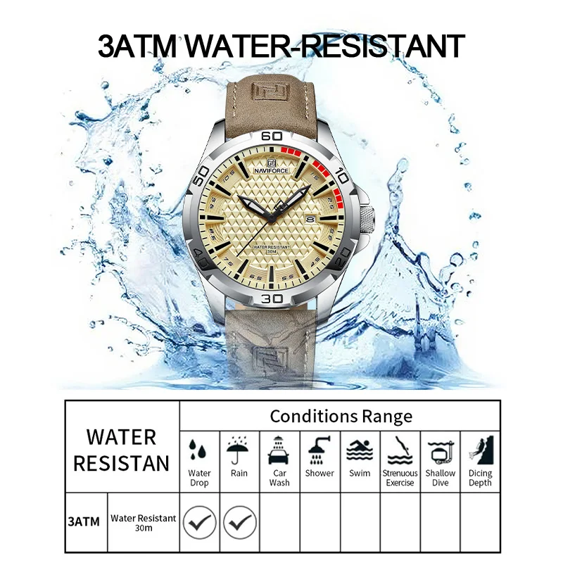NAVIFORCE High Quality Popular Mens Watch Business Luxury Leather Band Quartz Wristwatches Male Sports Casual Clock Reloj Hombre
