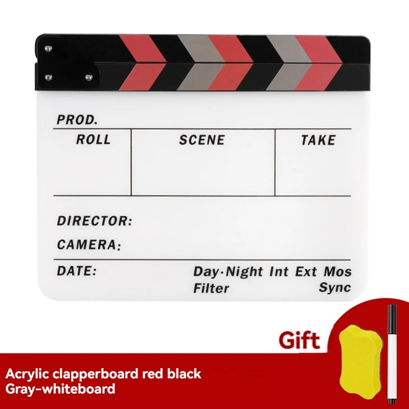 ClapperBoard Acrylic Movie Action Clap-Stick Director Film Clapboard, Ideal for Film, TV, and Video Productions White-A51M