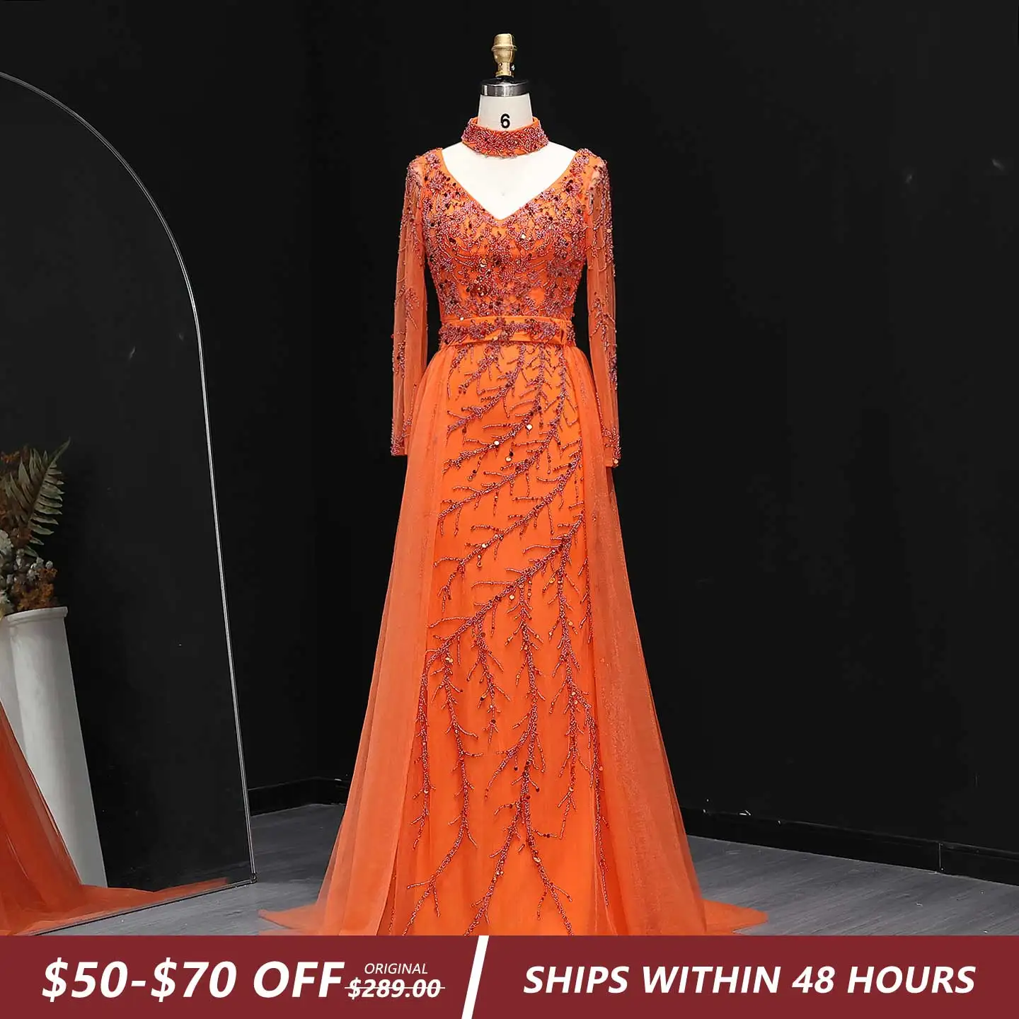 Beige Satin Strapless Evening Dress with Beading and Tassel