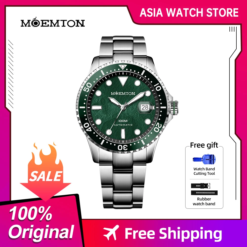 

MOEMTON Men's Watch 10bar waterproof Automatic Mechanical Watches Luxury Stainless Steel Dive Wristwatches