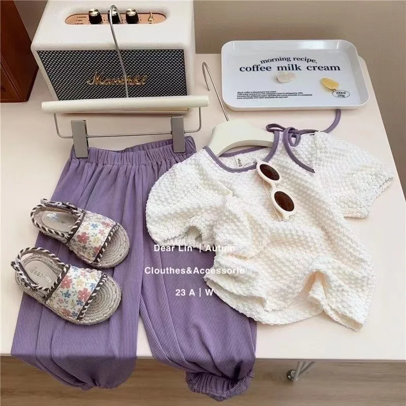 

2024 Children's Top and Bottom Clothes Set Baby Girls Clothes Suit Summer New Kids Cute Casual Fashion Loose 2Pcs 12M-8 Years