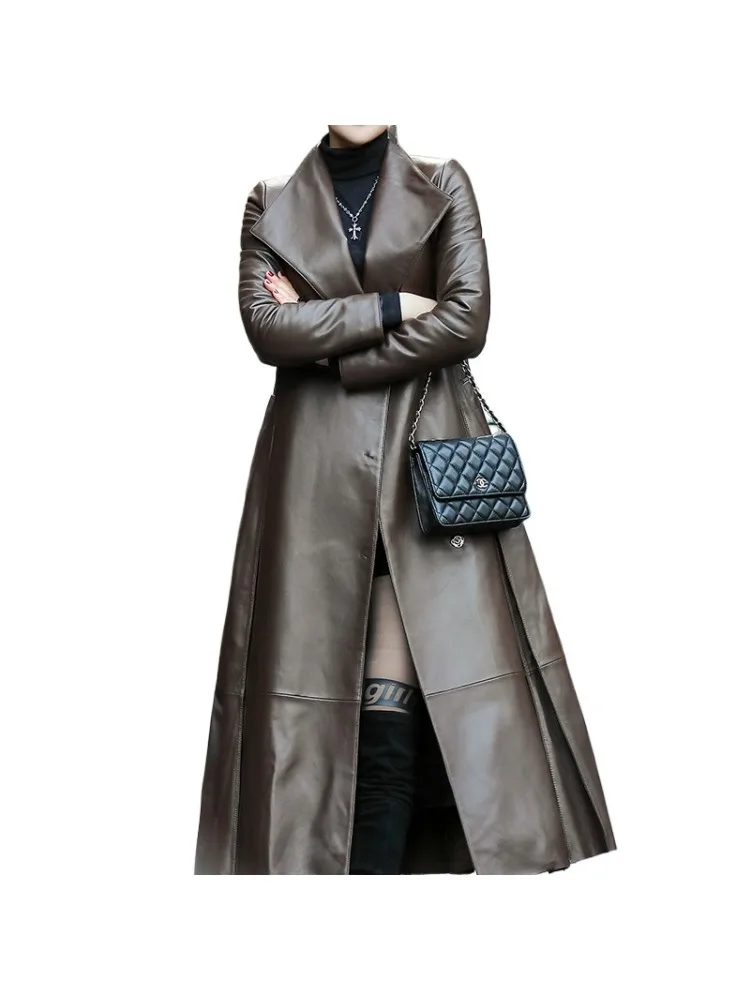 Echte Lederjacke Damen Hochwertige 100% Schafsleder Lange Trenchcoat Frühling Damenbekleidung 4XL 5XL Daunenjacken 2026 Mantel