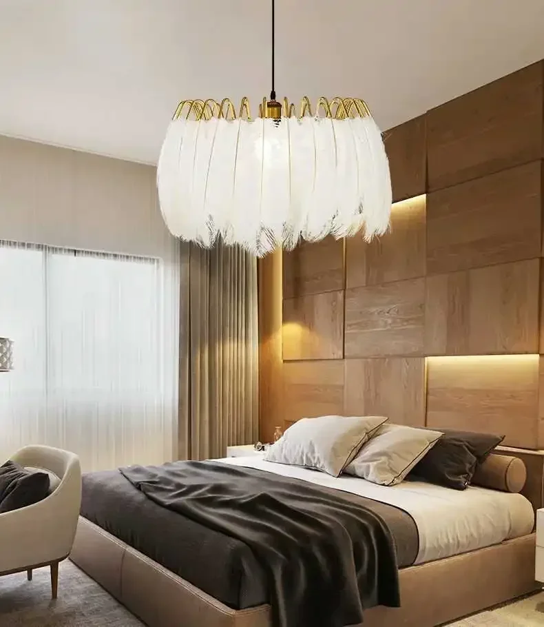 Nordic simple ostrich feather ceiling light creative decoration ceiling light dining chandelier bedroom living Commercial lamp