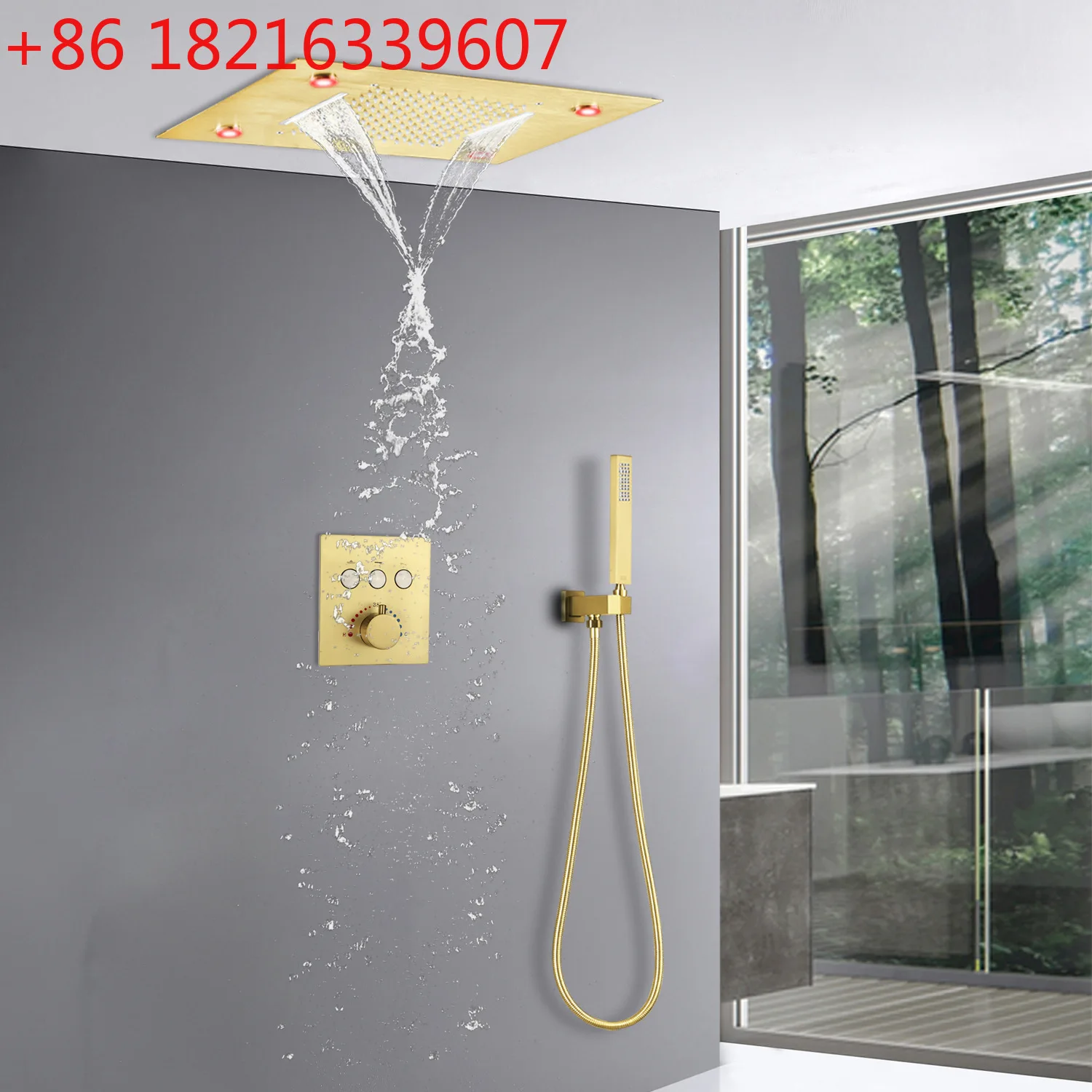 Embedded brushed gold concealed shower 500 * 360LED shower set bathroom
