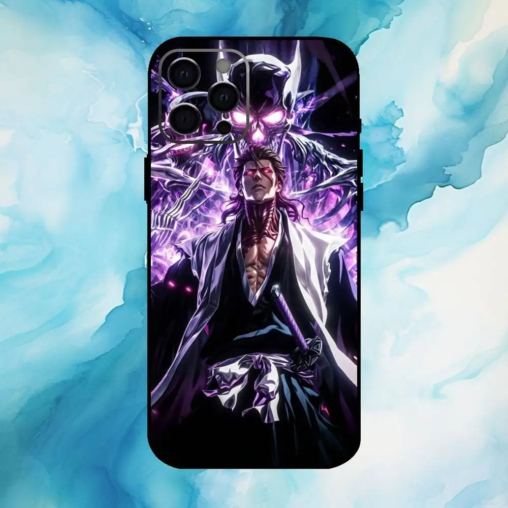 حافظة هاتف B-Bleach Anime Aizen لهاتف iPhone17,16,15,14,13,12,11 Plus، Pro Max غطاء أسود ناعم #2