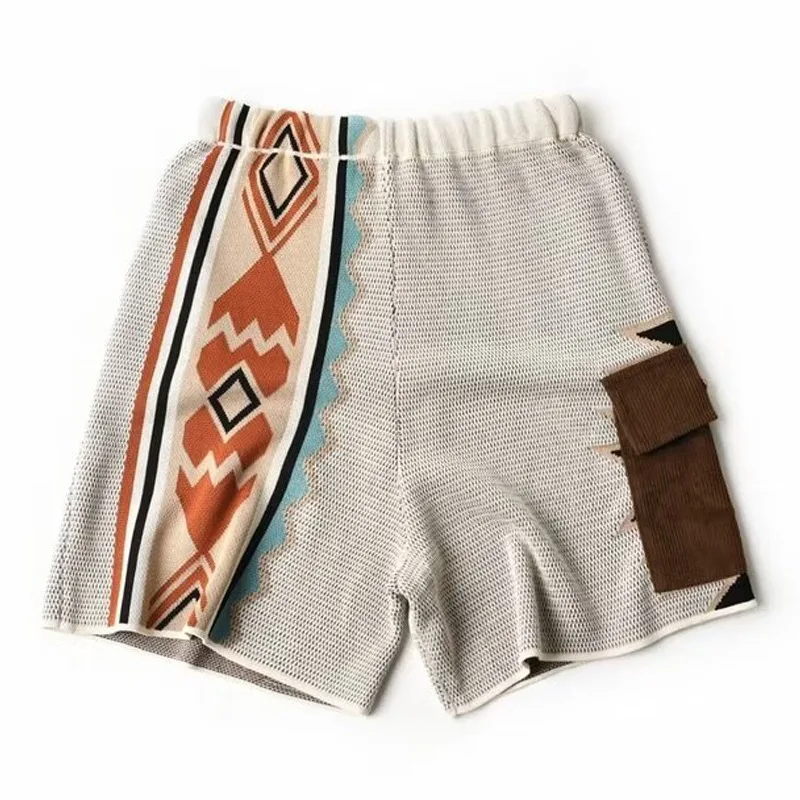 Mens American Vintage Shorts Casual Knitted Basketball Cashmere Hawaii Beach Sport Running Hip Hop Street Color Block Short Pant