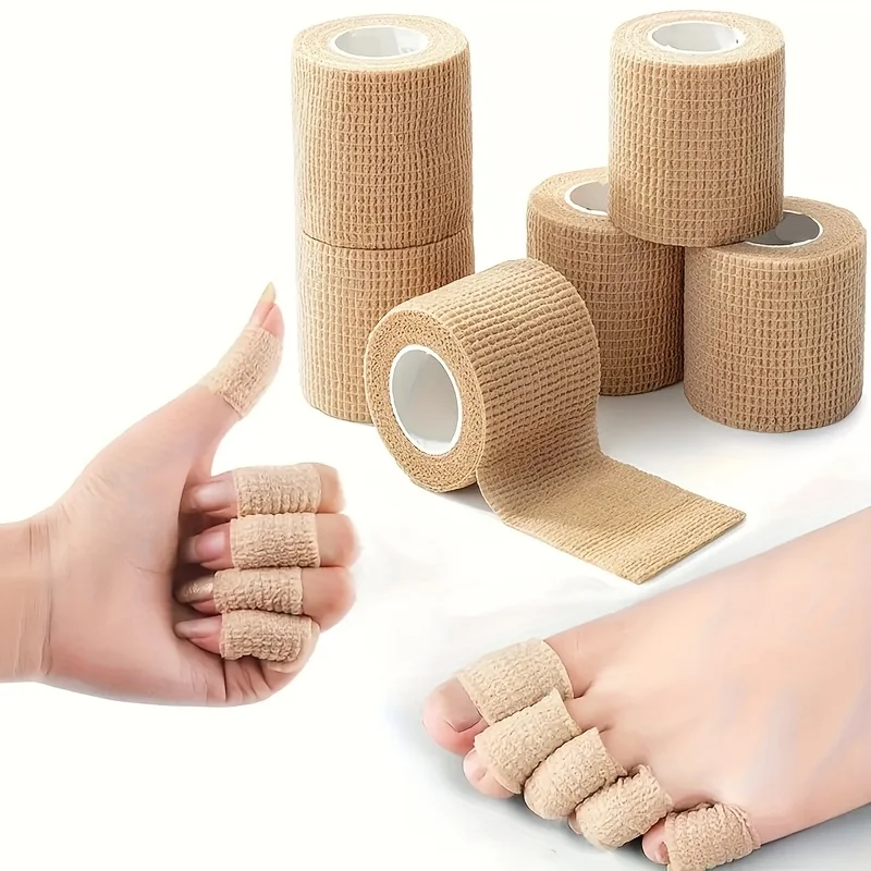 

5 Rolls Medical Adhesive Bandage Elastic Breathable Sports Self Adhesive Tape Beige Wrap Finger Tape For Wrist Ankle First Aid