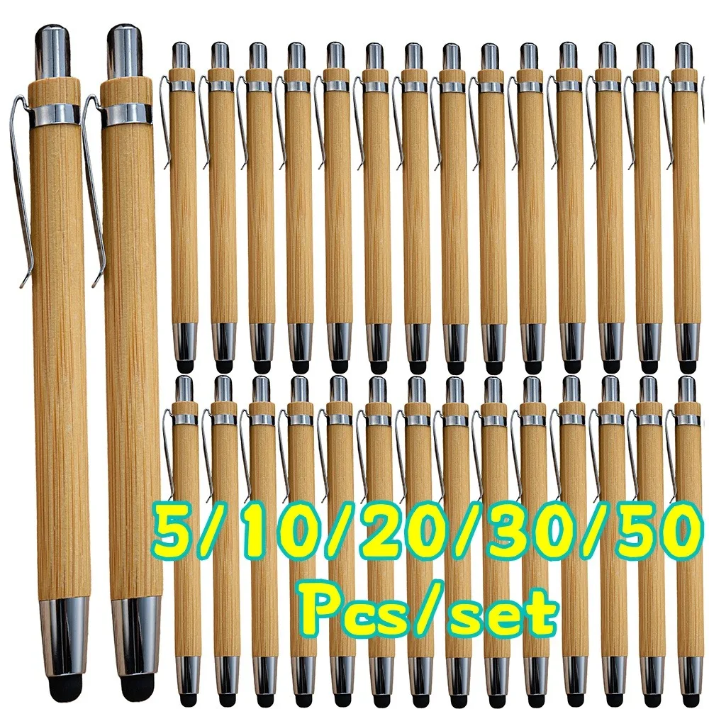 

5-100PCS Creative Bamboo Ballpoint Pen Office Stationery Gift Pen Laser Touchscreen Press Bamboo Pen
