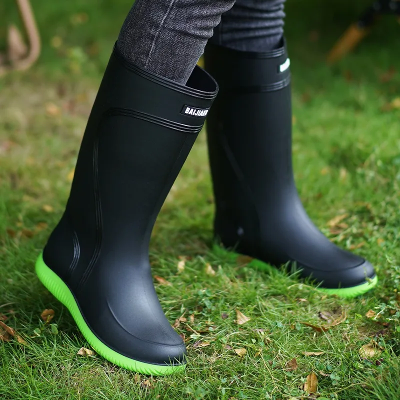 High Quality Rain Boots for Men Outdoor High Tube Anti Slip Drawstring Rain Boots Kitchen Car Wash Specific Platform Water Shoes