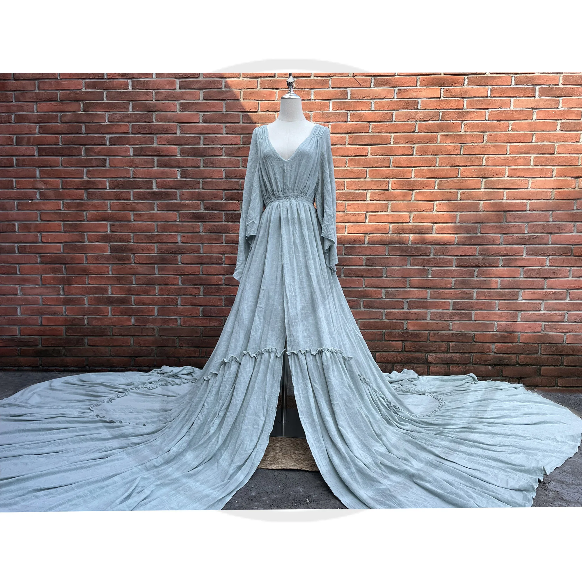 Gaun Maxi Linen Lembut untuk Pemotretan, Jubah Katun V-Neck Dalam, Gaun Hamil, Kostum Pesta Malam untuk Wanita, Aksesoris Fotografi