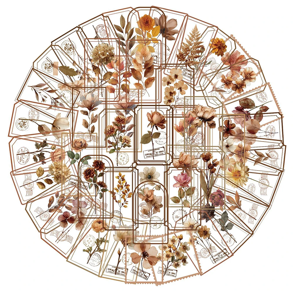 

10/30/50pcs Retro Art Flowers Stamp Graffiti Stickers Cartoon Pattern Decals Notebook Phone Guitar Transparent PET Sticker Pack