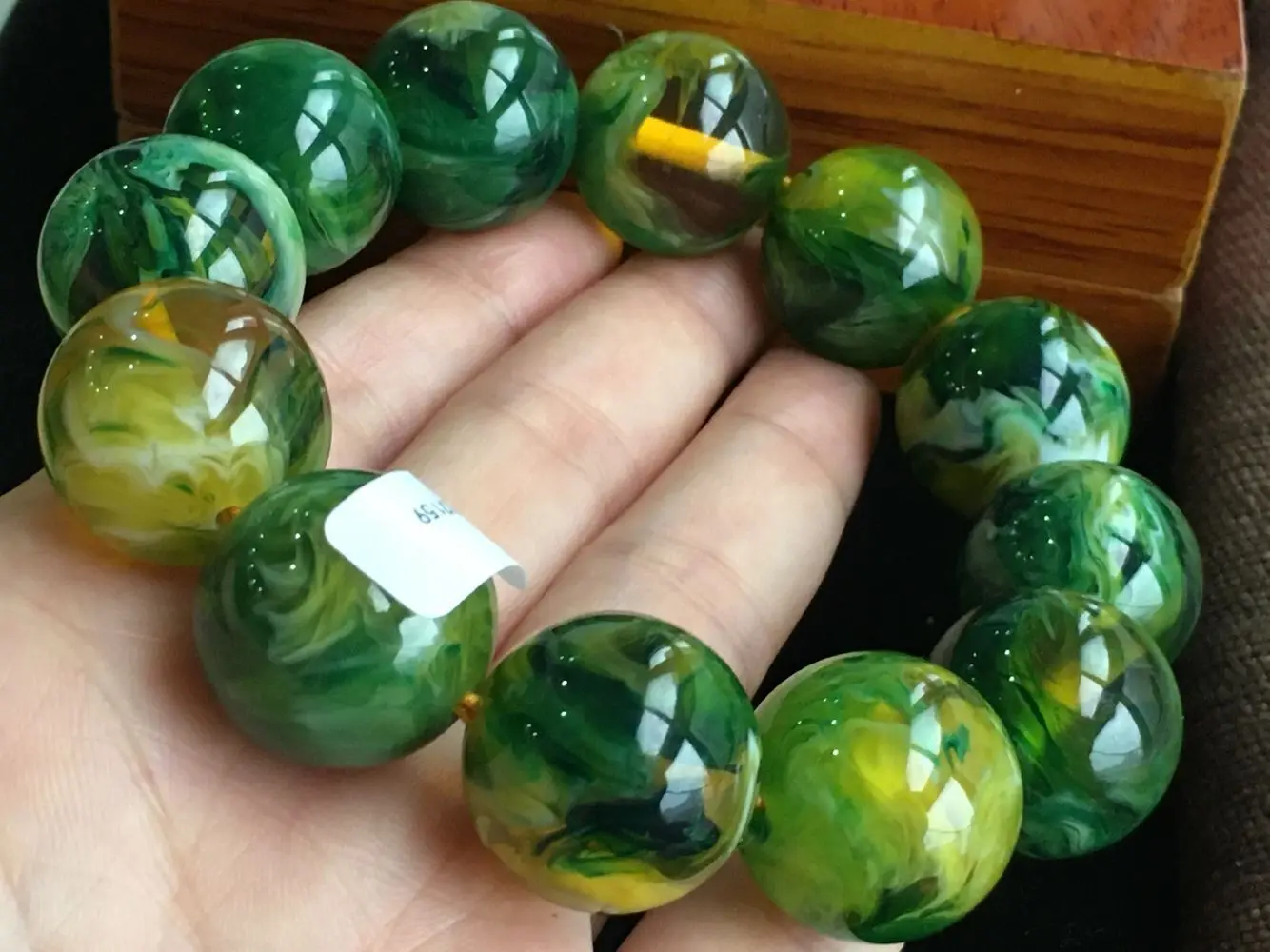 20mm Certified Natural Mexico Sky Green Amber Beads Stretch Bracelet 2159