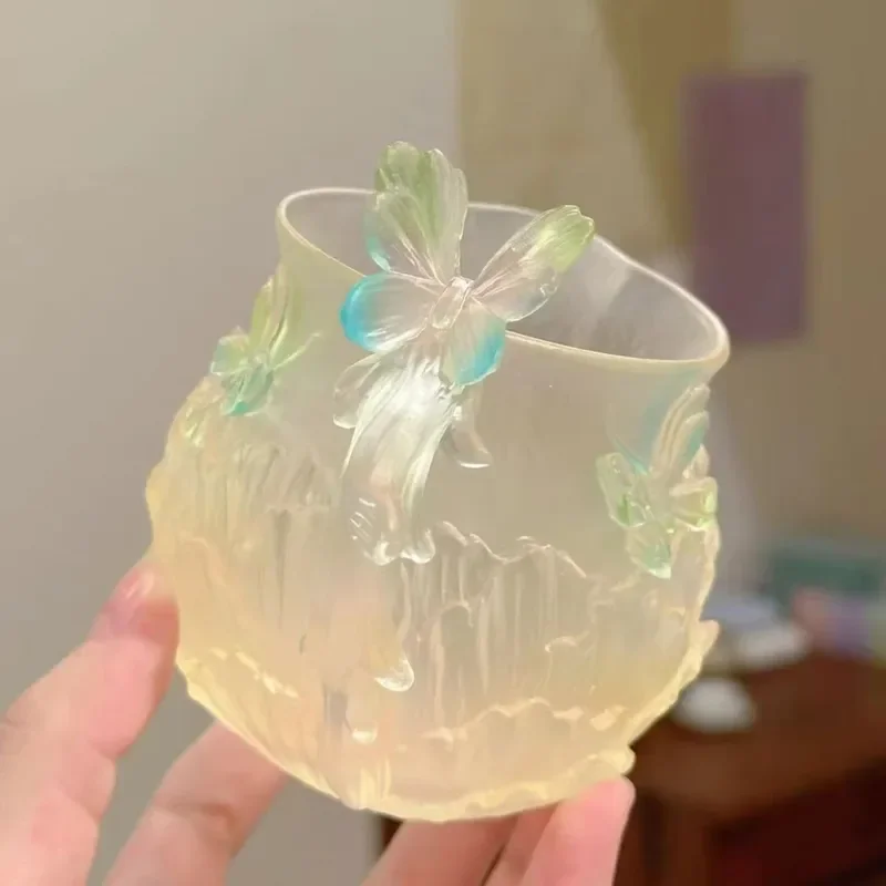 Dongmei Fairy Glazed Fair Cup Butterfly Love Flower Intangible Cultural Heritage Ancient Method Ice Through Gradual Change