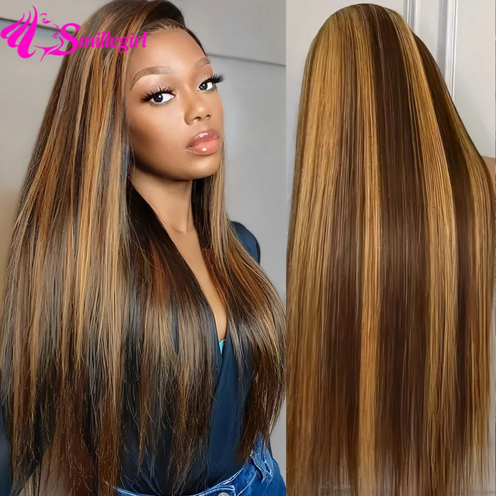 

Highlight Straight 13x6 Lace Frontal Wig Human Hair 13x4 Highlight Ombre Frontal Wigs Human Hair Pre Plucked 200% Density 4/27 Colored Honey Blonde Lace Front Wig For Women