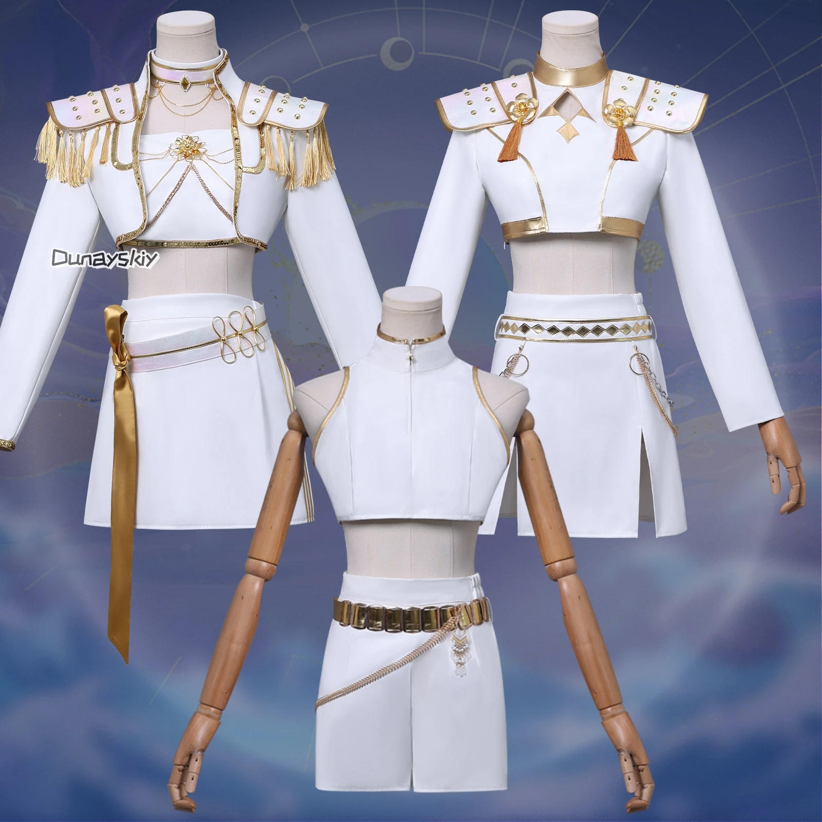 

In Stock Rumi Zoey Mira Cosplay 코스프레 Huntrix WHAT IT SOUNDS LIKE Stage Kpop Demon White Korea Idol Sexy Mini Dress Halloween