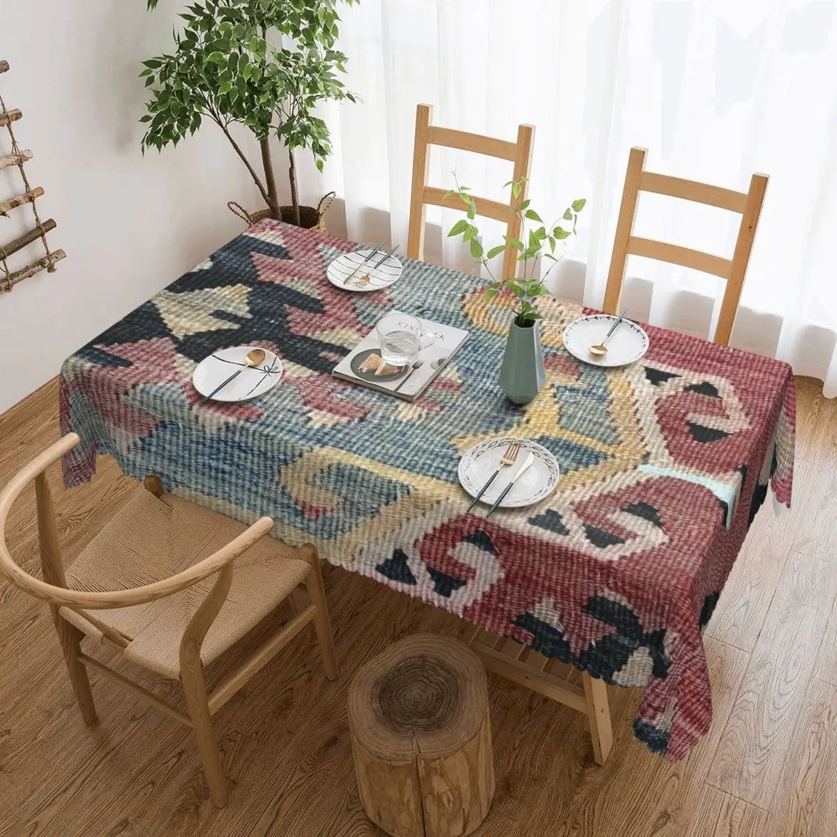 Bohemian Kilim, Navaho Weave, Woven Textile, Persian Rectangular Tablecloth Waterproof Table Cover Table Cloth