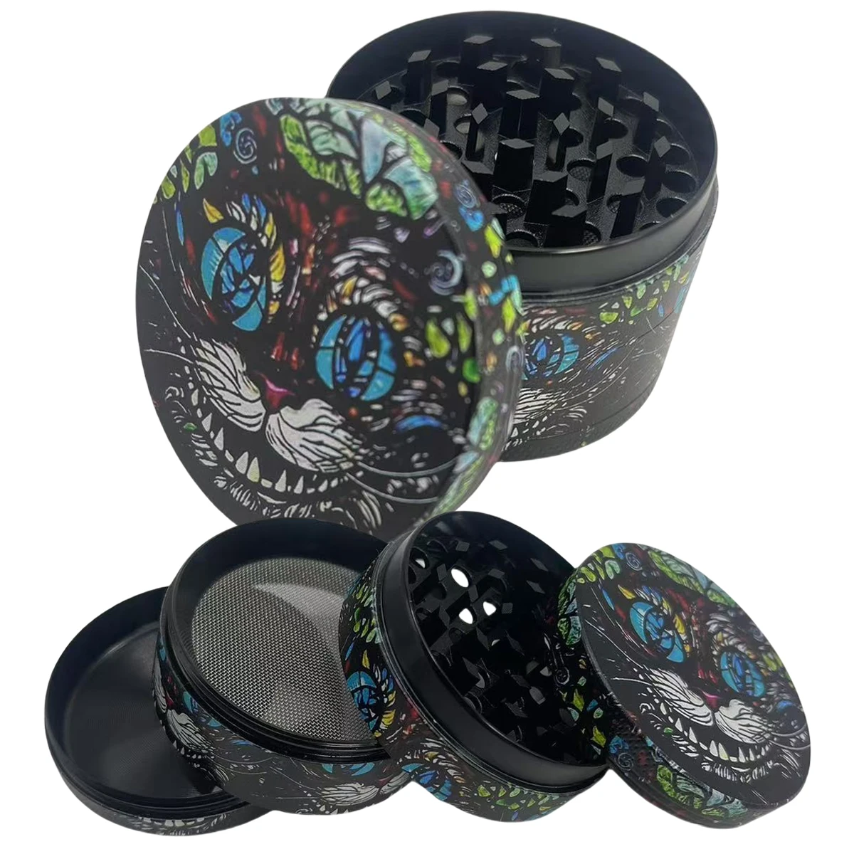 40/50mm Metal Cat Herb Grinder 4-layer Pepper Mill Salt Spice Mortar Tobacco Grass Raw Grinder Smoking Accessories Kitchen Tool