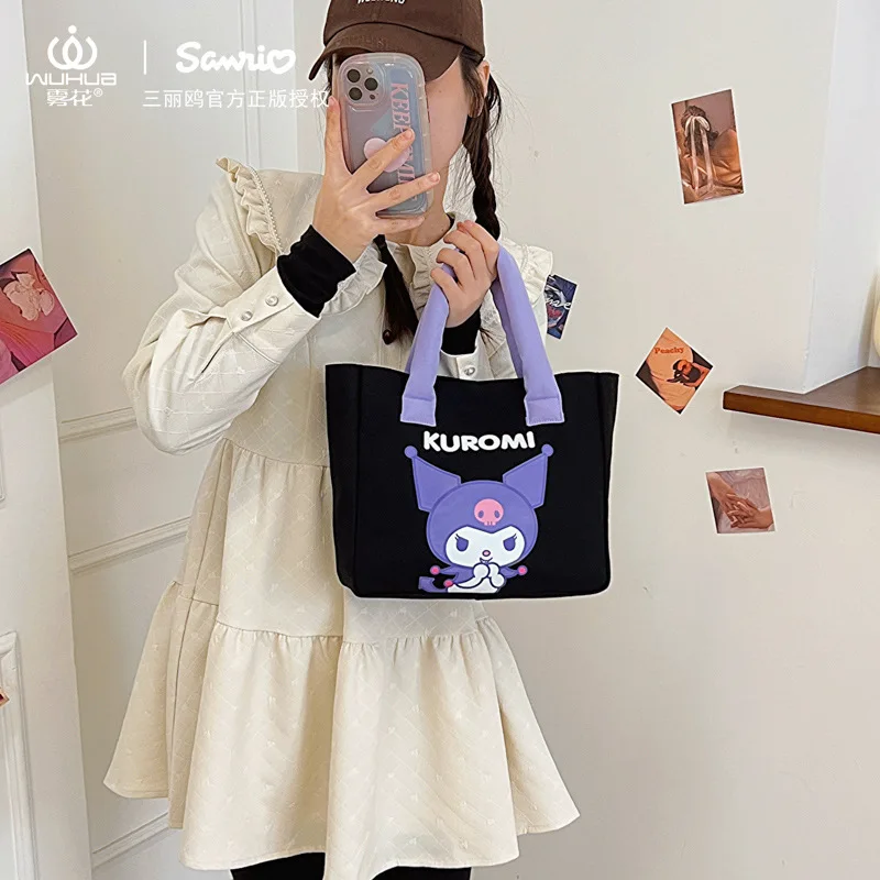 Portable Kawaii Cartoon Kuromi Crossbody Bag Sanrios Cartoon Cute Portable Canvas Bag Fashion Anime Figure Handbag Shoulder Bag