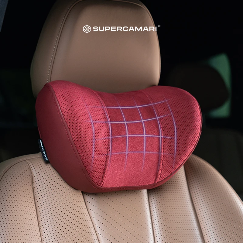 Alcantara Memory Foam Neck Pillow, Ergonomic Car Headrest Support Cushion for BMW Mercedes Tesla Porsche