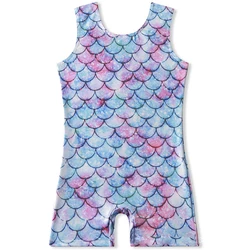 Children Shiny Spandex Gymnastics Leotards Ballet Dance Costumes Metallic Jumpsuits Girls Sleeveless Fish Scale Gradient Color