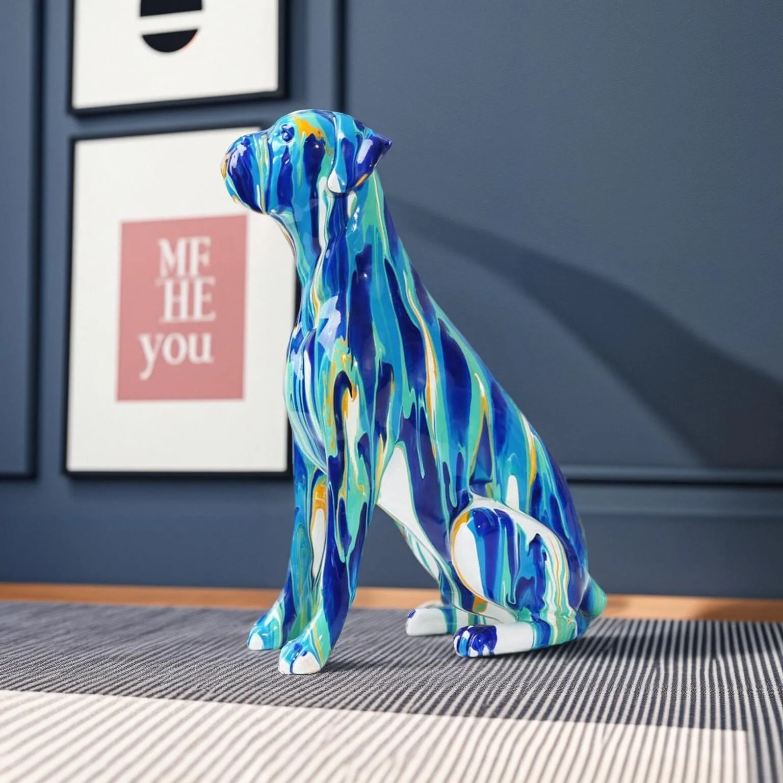 9.42in Creative Art Splash Color Painted Room Color Boxer Dog Decorations Home Entrance Wine Cabinet Office Decor Resin Crafts