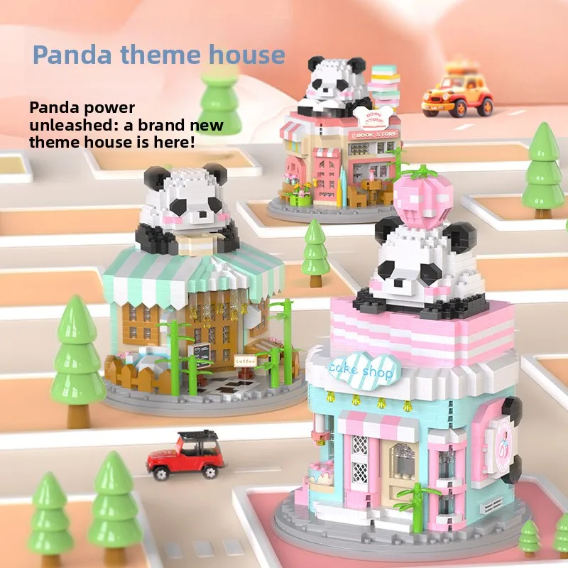 

New National Treasure Panda Photo Studio Coffee House Street View Decoration Puzzle Assembling Building Block Gift