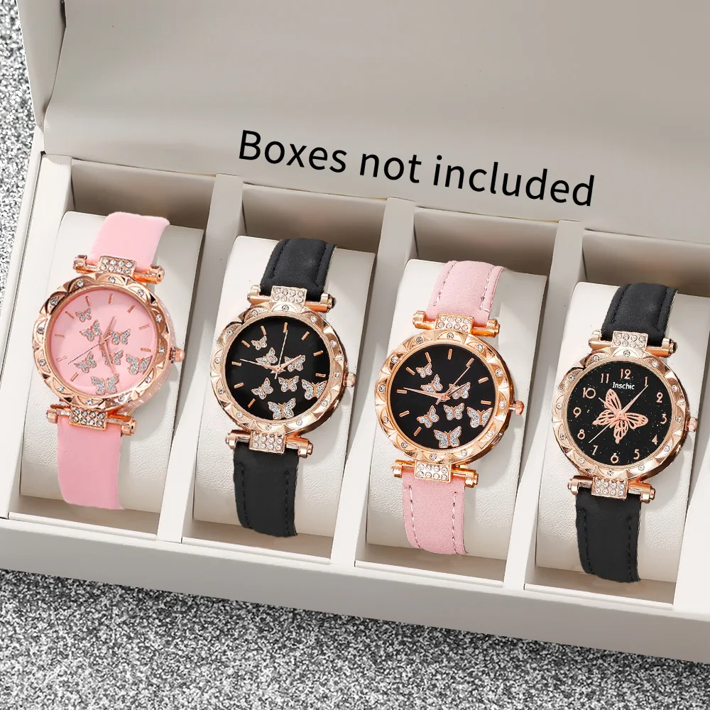 4pcs ladies' college sweet round dial quartz watch combination set, suitable for daily wear and holiday gifts