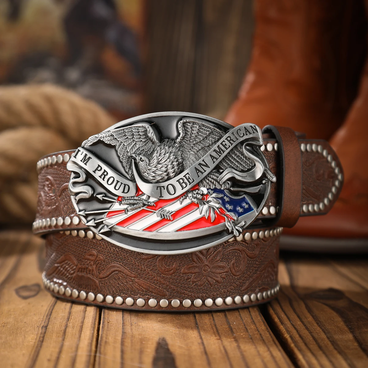A Western Cowboy-Style Belt Suitable for Both Men and Women. PU Embossed Western-Style Buckle Belt. Unique and Retro